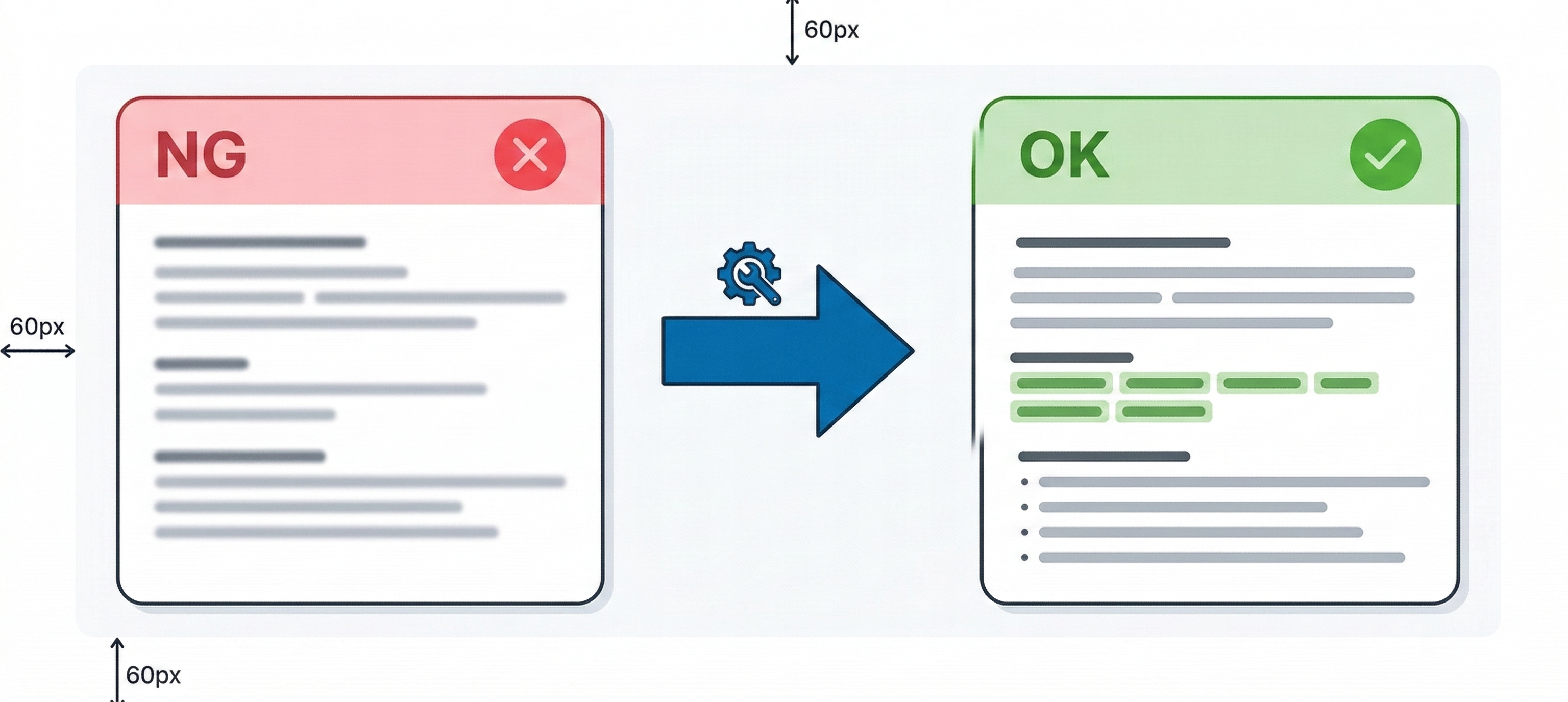 エンジニア求人のNG例と改善例の対比図